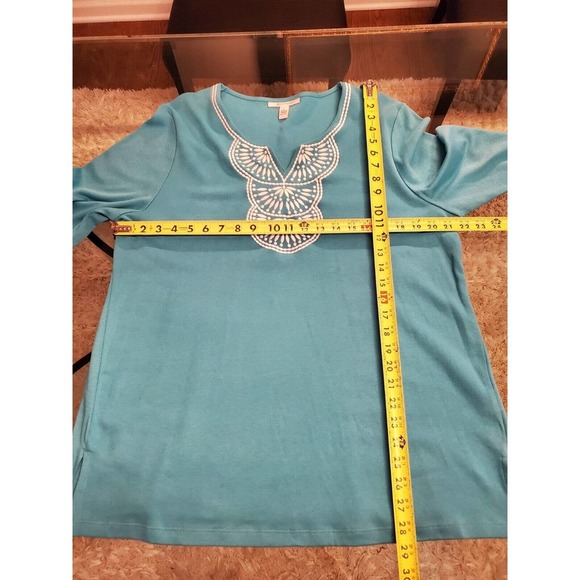 JM Collection Women's Blue Cotton V-Neck Long Sleeve Casual Top Blouse X-Large - Picture 12 of 14